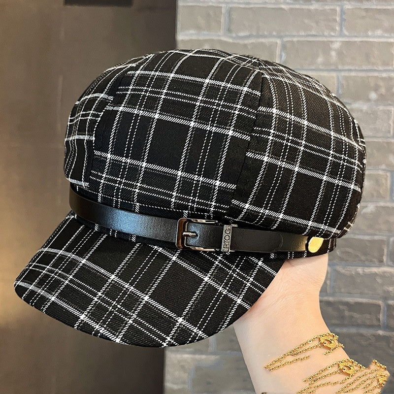 British Retro Plaid Octagonal Hat Women's Spring And Summer